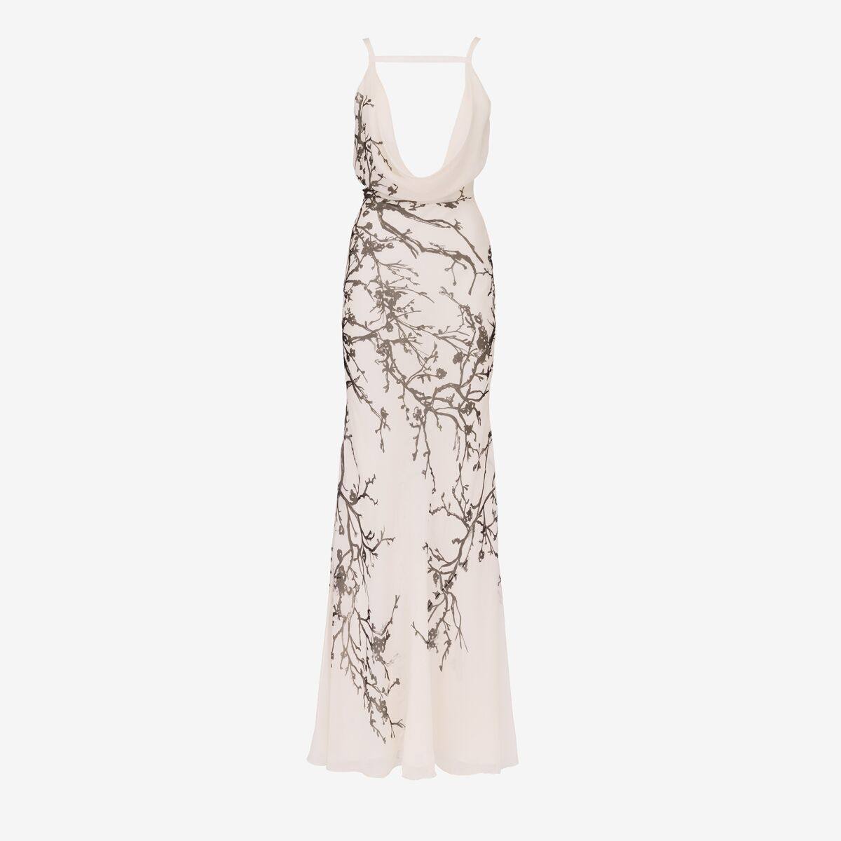 Alexander McQueen Women's White Cherry Branches Evening Dress - 4 (Silk)